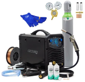 SPARTUS EasyMIG 225 LCD 220A 230V Synergie + Gasflasche, Reduzierer