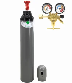 SET: STICKSTOFF-GASFLASCHE 8L 200 BAR + DRUCKMINDERER 40 BAR MIT 2 MANOMETERN