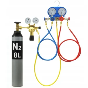 DICHTHEITSPRÜFSET FÜR KLIMAANLAGEN R134A / R410A / R22 – STICKSTOFF 8L + GCE DRUCKMINDERER 40 BAR