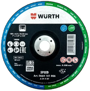 WÜRTH SCHLEIFSCHEIBE SPEED 180x6,0x22,23 mm FÜR STAHL UND EDELSTAHL (INOX)