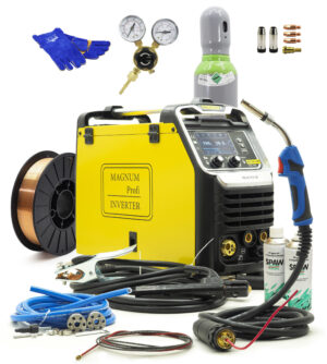 Schweißgerät-Set MAGNUM MIG 221 DUAL PULS SYNERGIA 4x4 MMA 200A 230V Schweißinverter