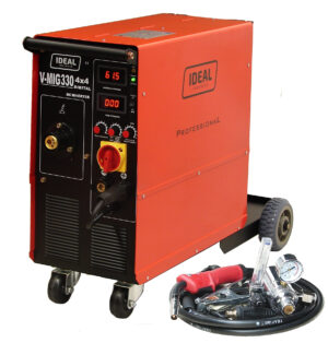 SCHWEISSGERÄT IDEAL V-MIG 330 4x4 MMA DRUCKMINDERER MIT VORWÄRMER 400V 330A 4R