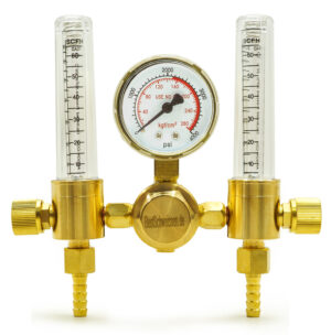 Druckminderer mit 2 Rotametern Ar/CO2 Mischgas, Gold