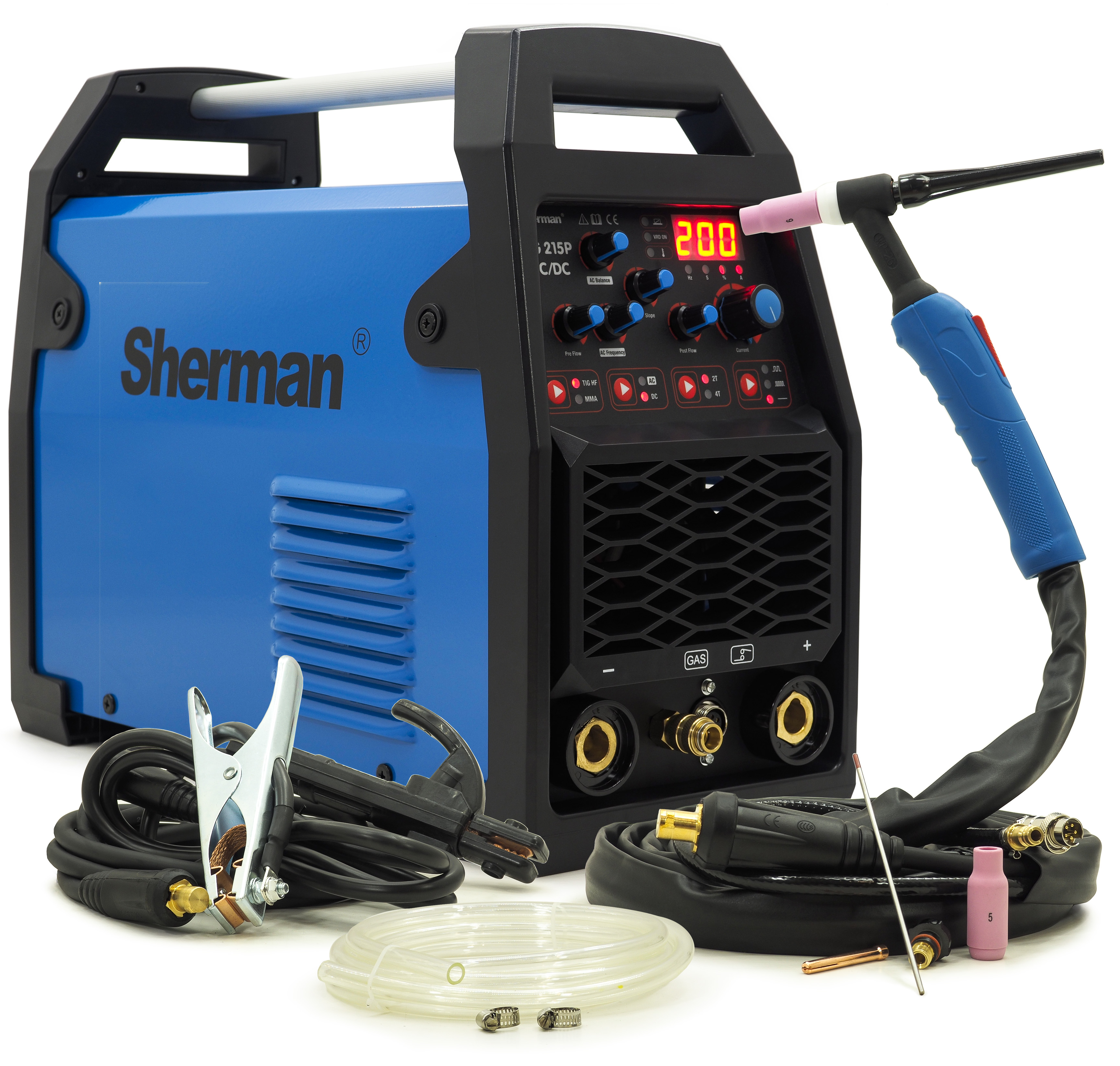 SHERMAN TIG 215P AC/DC Inverter-Schweißgerät 10-200A 230V für Aluminium LED