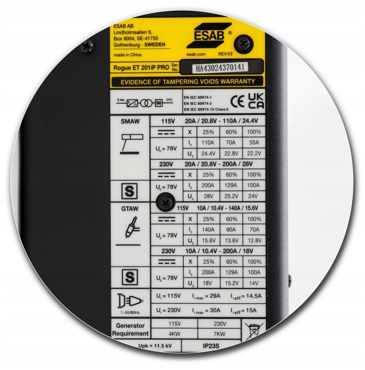 ESAB Rogue ET201iP PRO Leistung 7 kVA